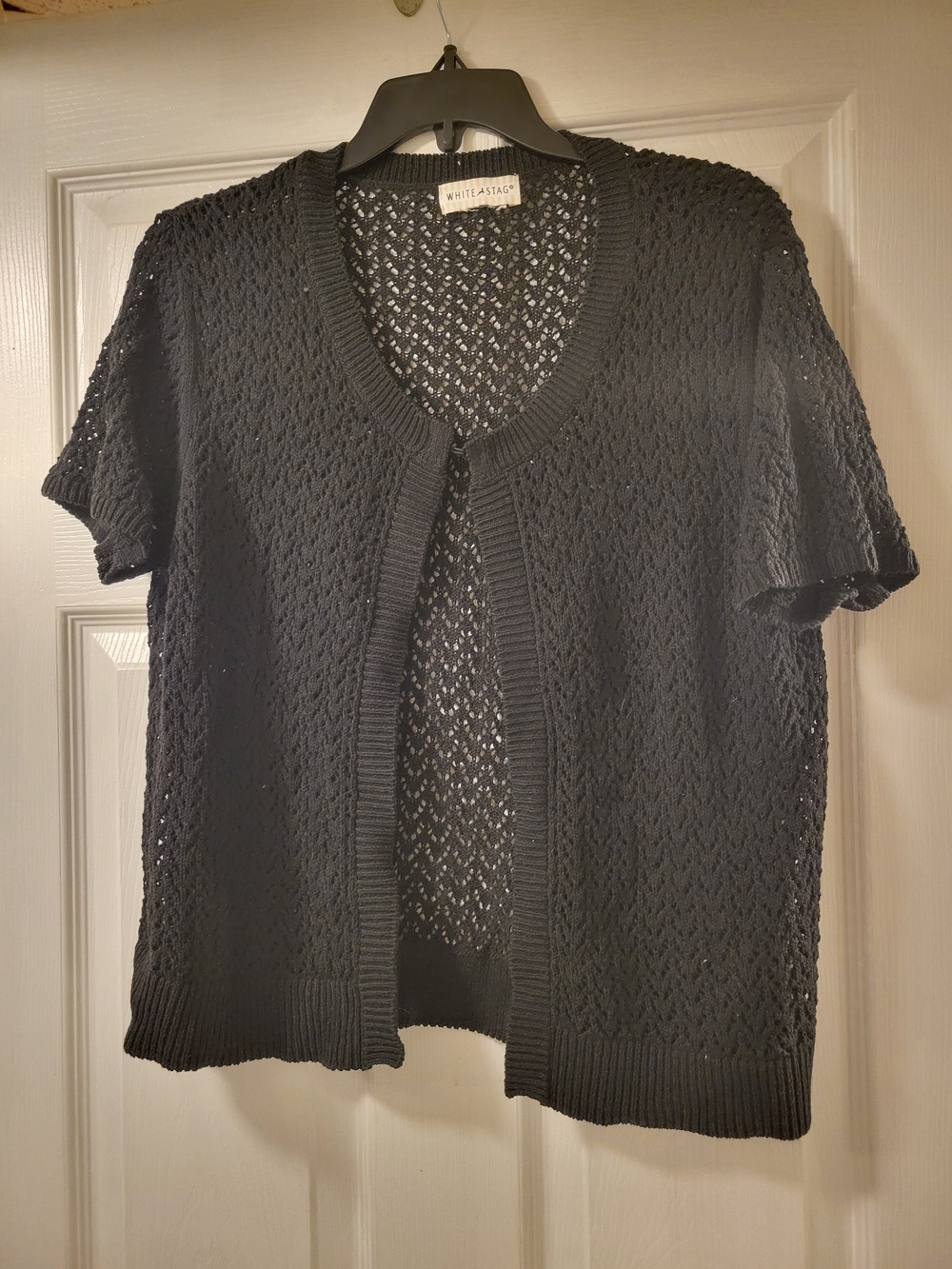 White Stag Black Open-Knit Short Sleeve Cardigan